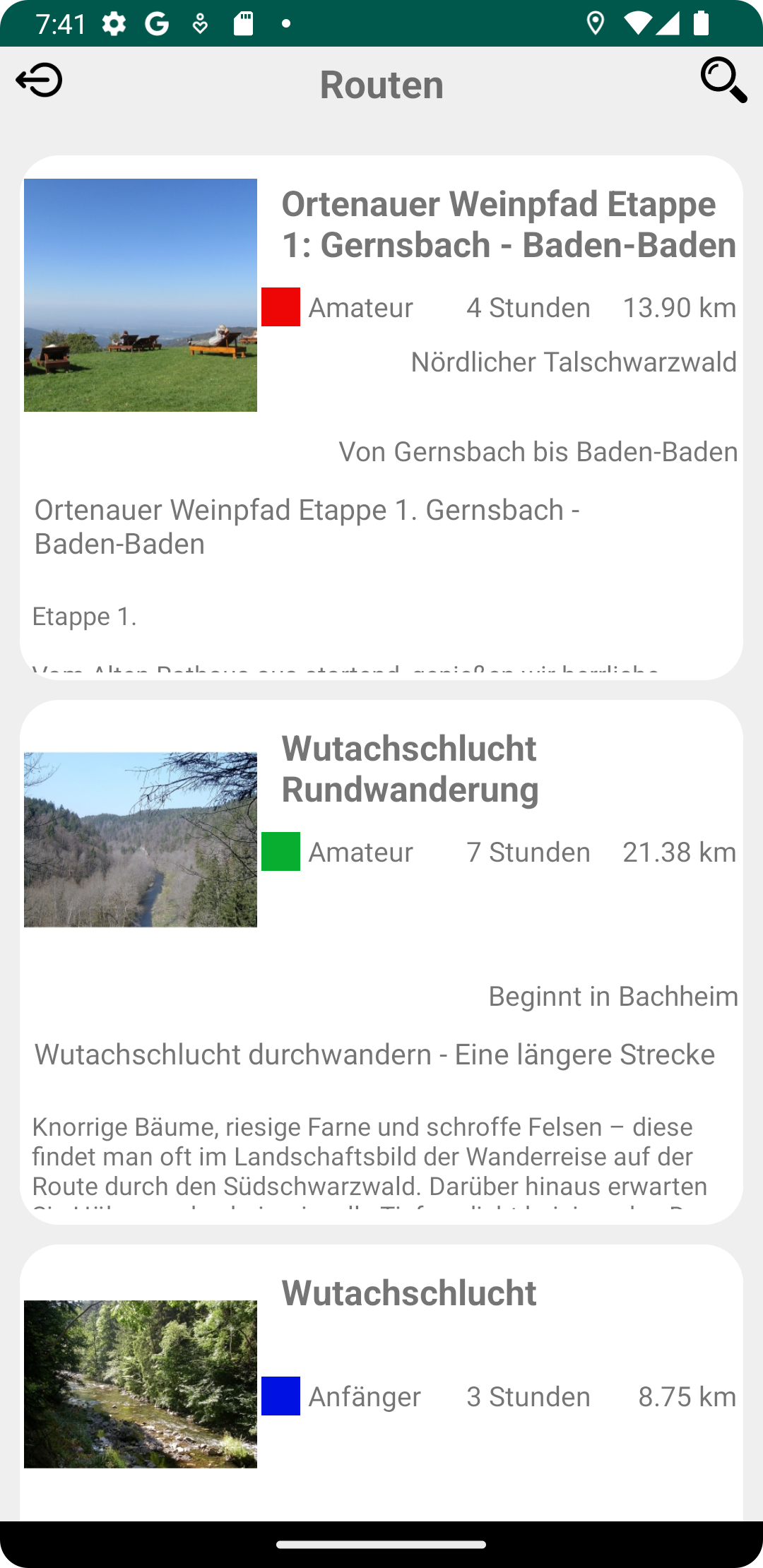 Katalog der Wanderrouten