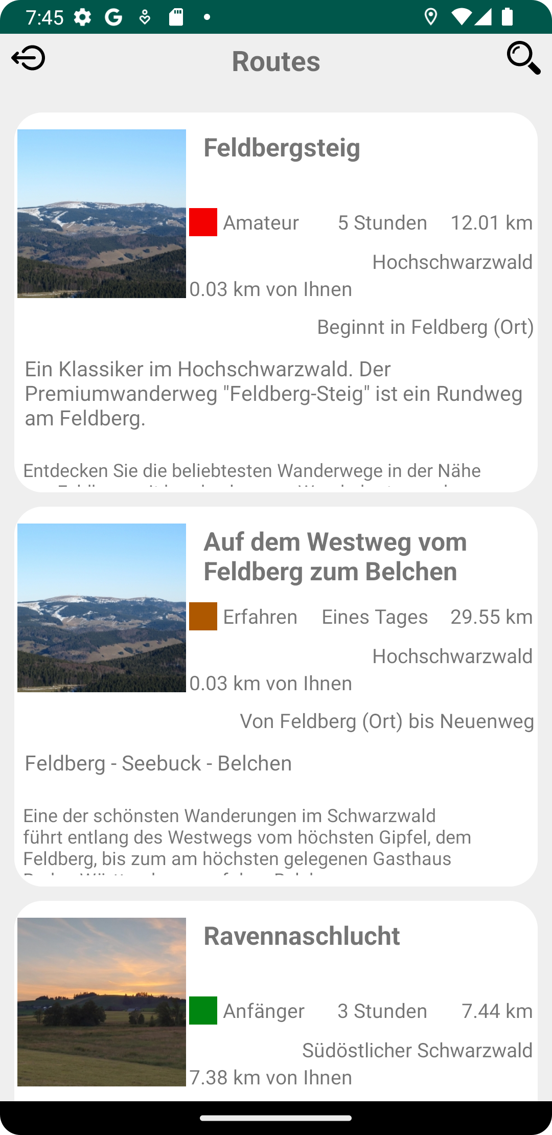 Catalogue of hiking routes